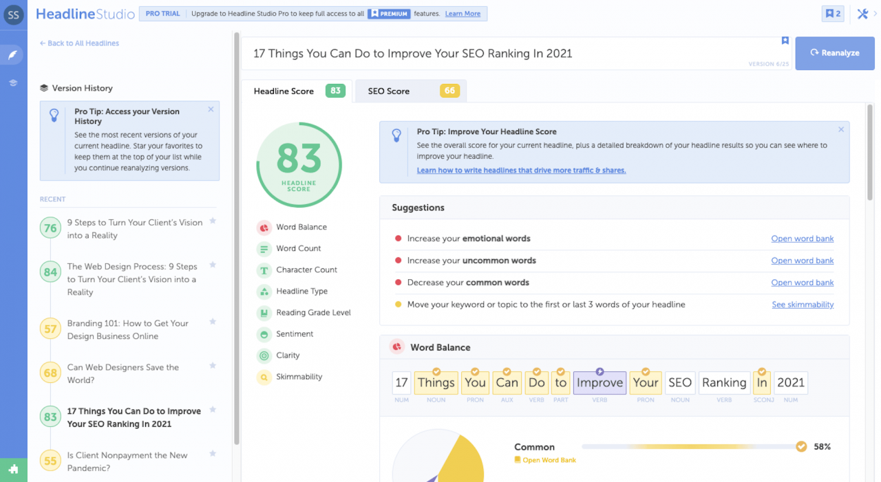 CoSchedule's Headline Studio tool analyzes a title's click-worthiness