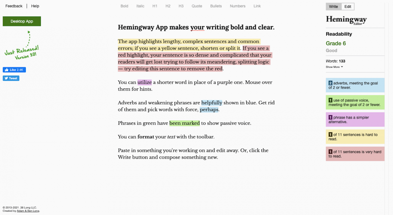 Hemingway Editor for better content